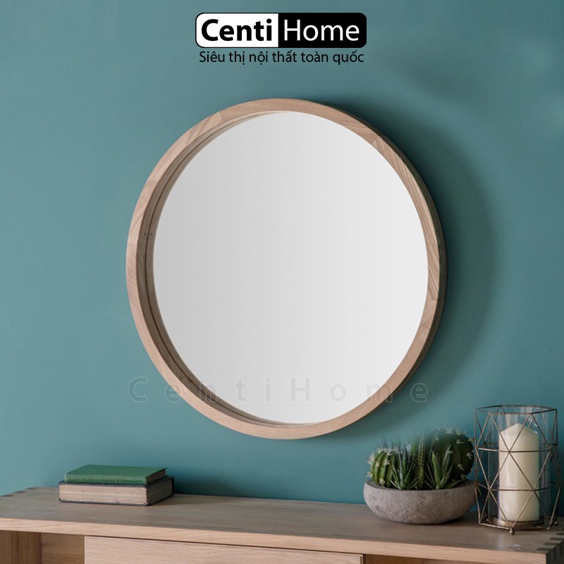 Gương tròn treo tường khung viền gỗ sồi tự nhiên CENTIHOME Gương gỗ decor