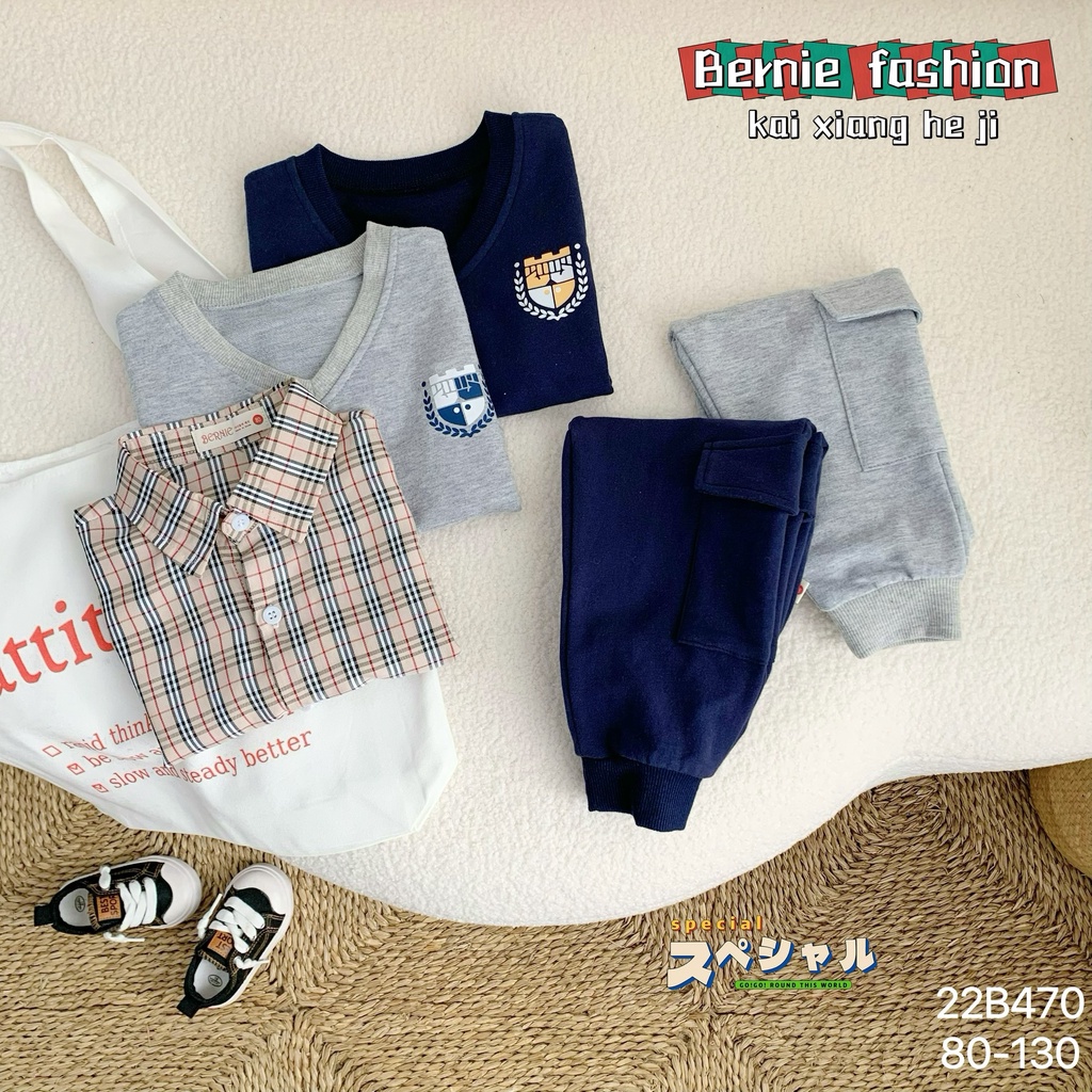 Bộ sơ mi 3 chi tiết công tử cho bé, set sơ mi phong cách Hàn Quốc cho bé trai