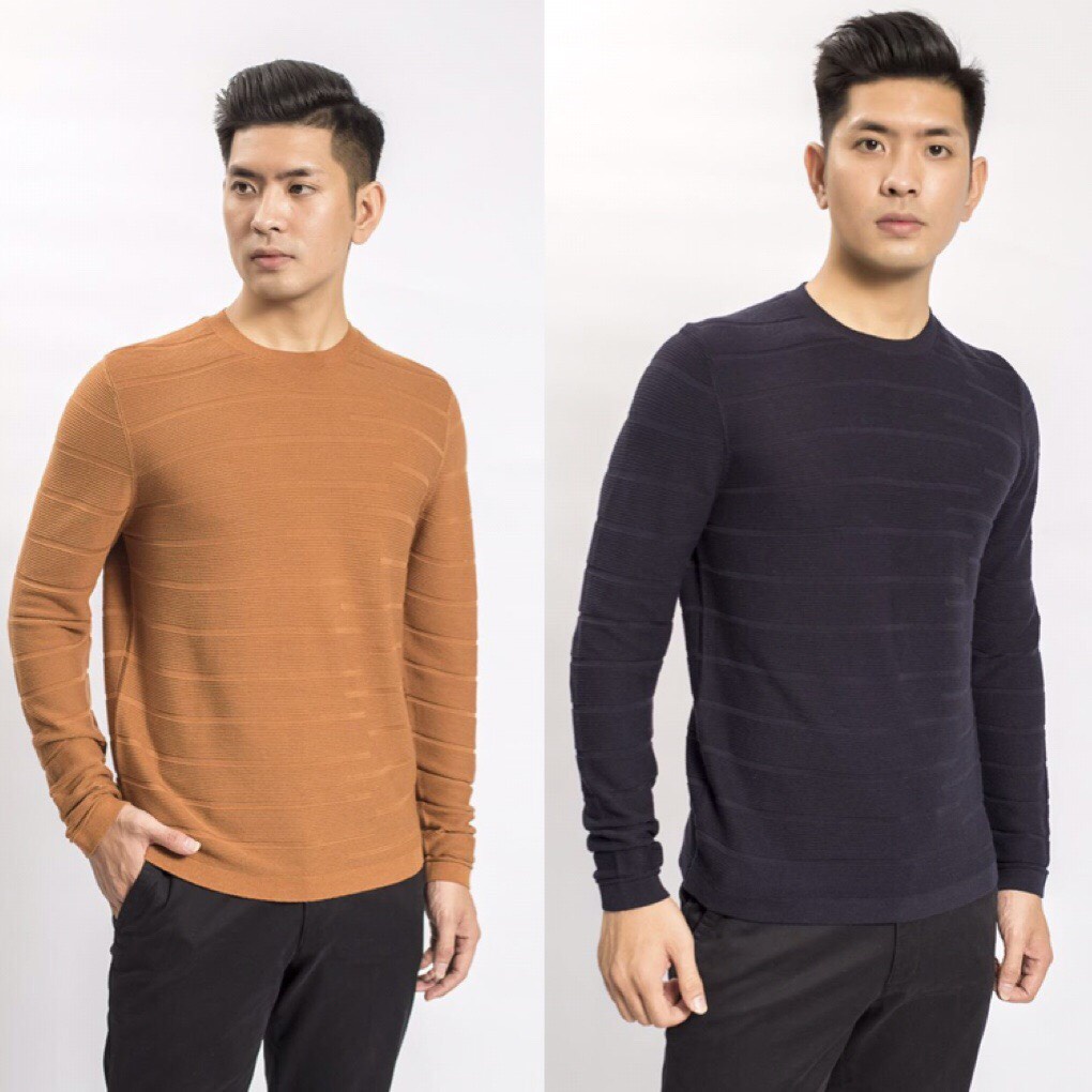 (Tag 595k) Áo len nam dài tay ARISTINO AWO004W8 dáng suông mỏng nhẹ nhưng ấm áp, co giãn thoải mái, toạ tiết vân ngang