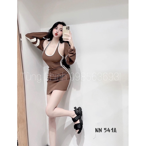 Set váy body viền kẻ siêu hot
