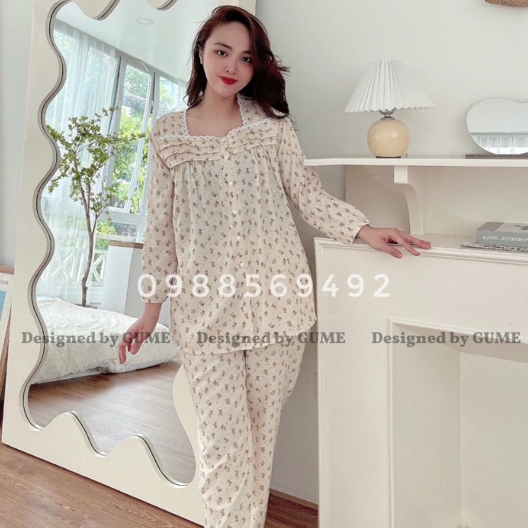 BỘ BẦU VÀ SAU SINH DÀI TAY CÓ MỞ CÚC CHO BÉ TI CHẤT TƠ HÀN HOA NHÍ