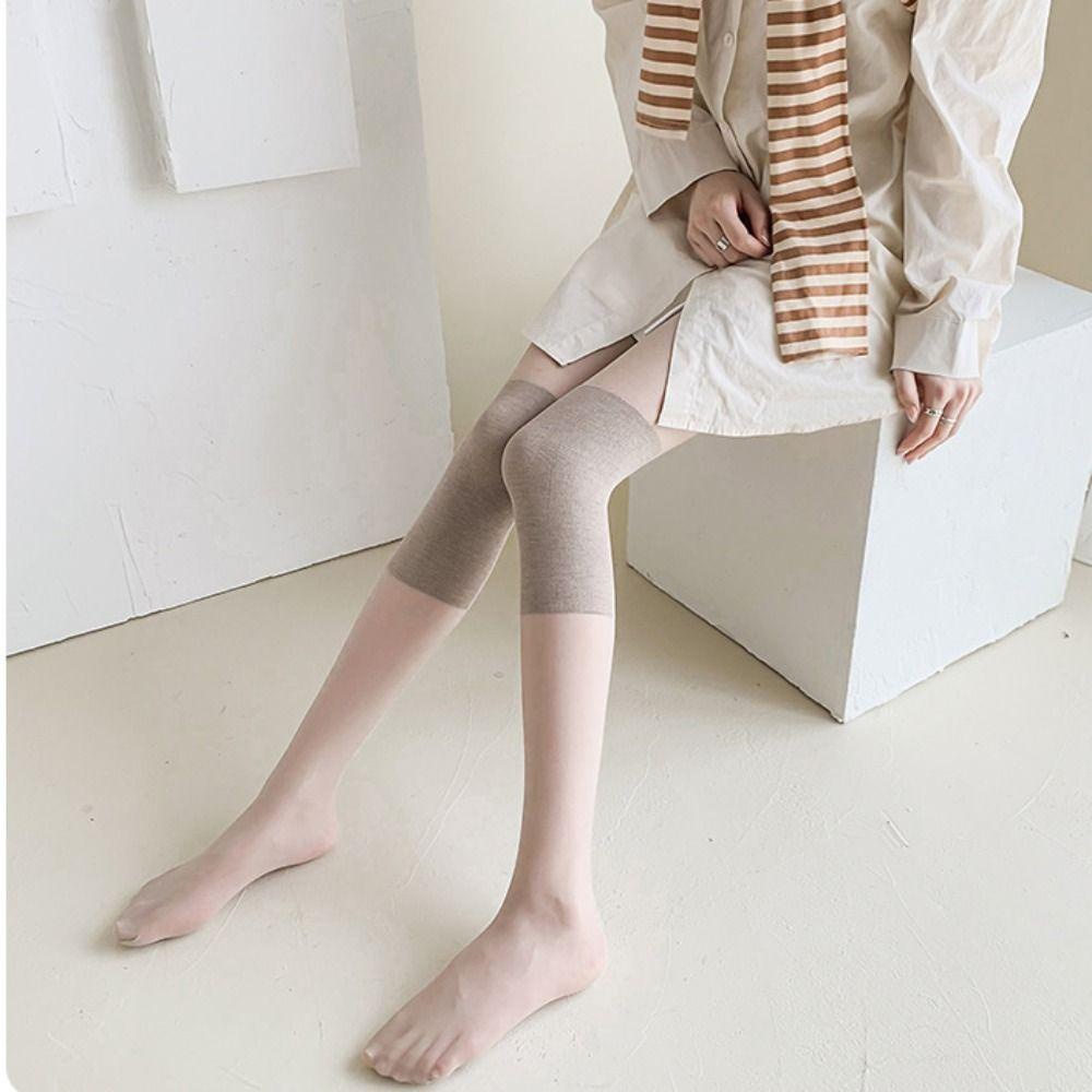 SOMEDAYZL Vớ Lụa Nylon Cao Đến Đầu Gối Thoải Mái Chống Móc Phong Cách Vintage Đơn Giản Cho Nữ