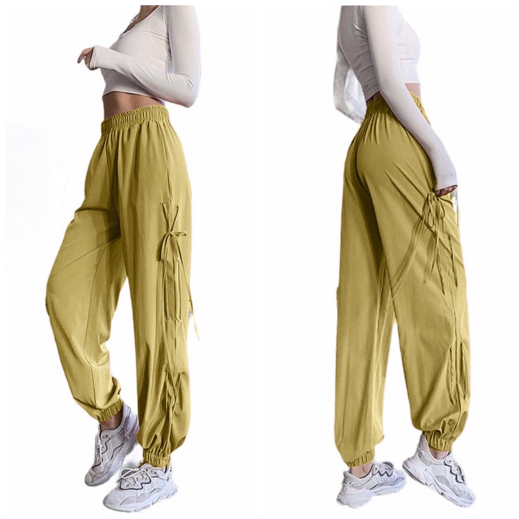 [Chất Xi, Dù] Quần Jogger Thể Thao Nữ Dây Cột 2 Bên Cực Điệu