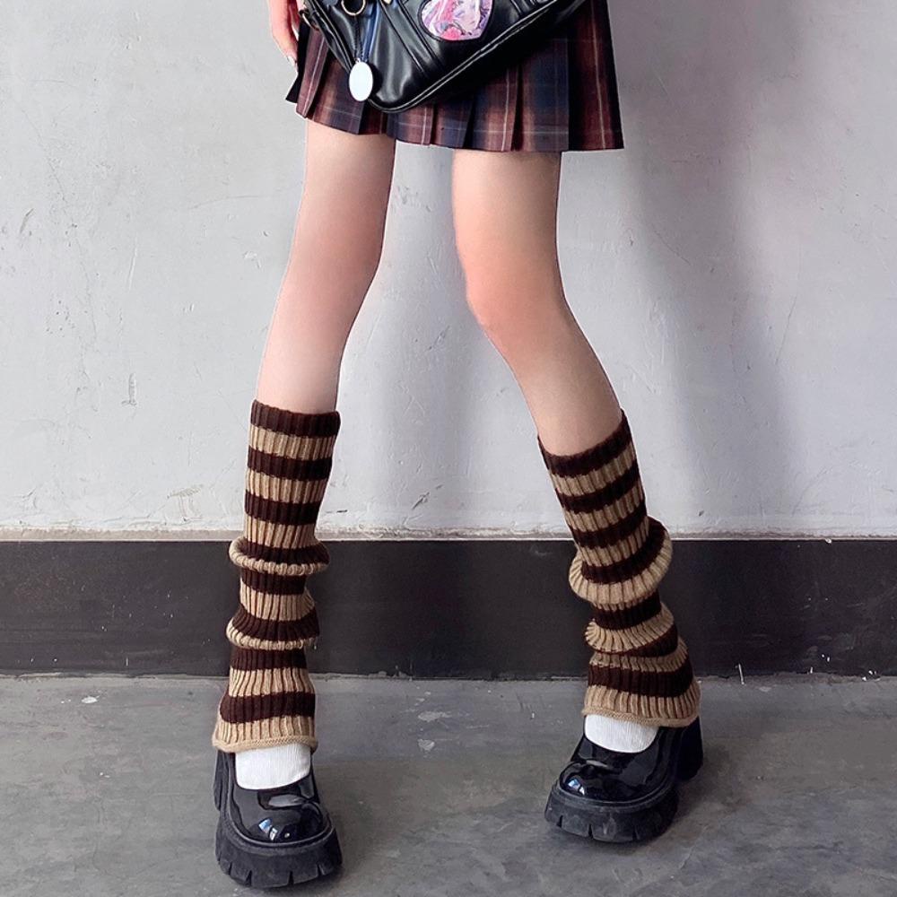 Tất Ống Chân Giữ Ấm Họa Tiết Kẻ Sọc Phong Cách Harajuku Nhật Bản Cho Nữ