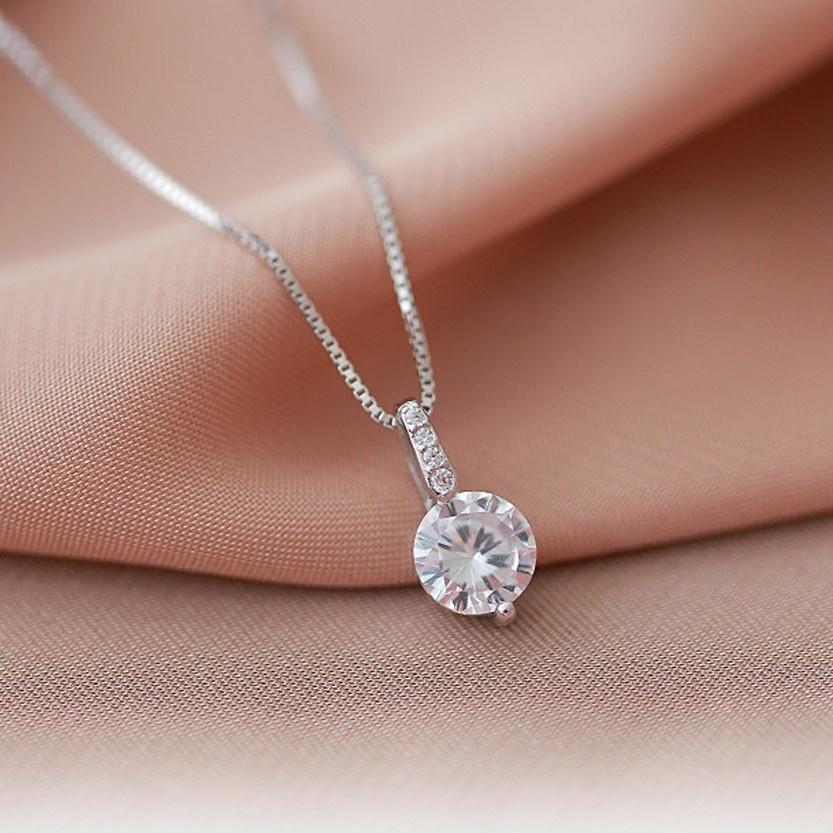 Dây chuyền bạc nữ HELINO thanh đá dọc treo đá tròn C24