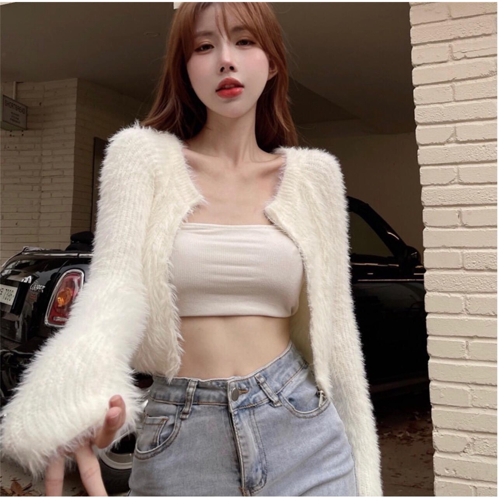 Áo len croptop lông thỏ
