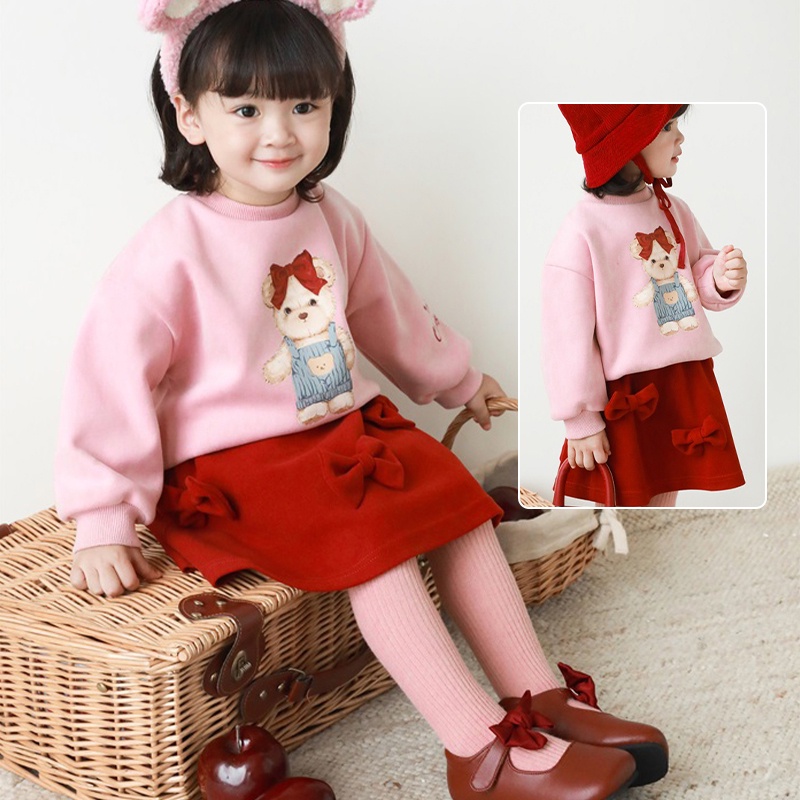 [THOMAS KIDS] Áo Hoodie Tay Dài In Hình Gấu Giáng Sinh Dễ Thương Cho Bé Gái 2-9 Tuổi