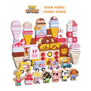 Set đồ chơi xây dựng thành phố bánh kem TOYSTORE đồ chơi xếp hình khối gỗ trí tuệ an toàn cho bé