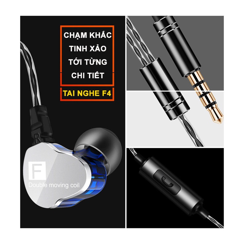 Tai Nghe Có Dây F4 Tai Nghe Nhét Tai Jack Type-C Và 3.5mm Tích Hợp Micro Đàm Thoại Âm Thanh Chuẩn HiFi Chống Ồn