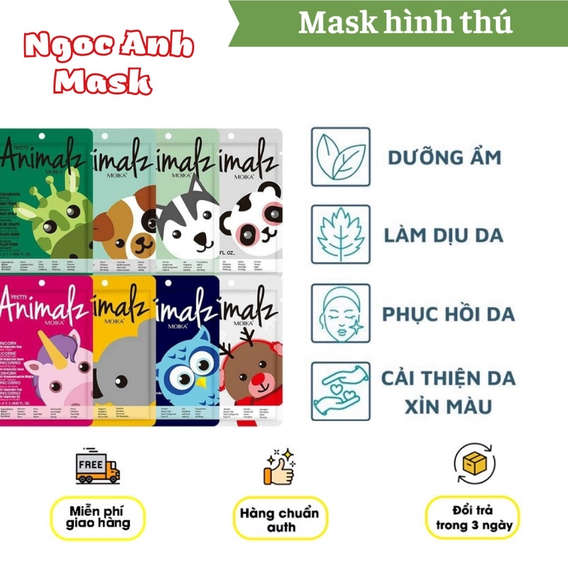 Mặt nạ hình thú cấp nước, trắng da, mờ thâm, chống lão hoá