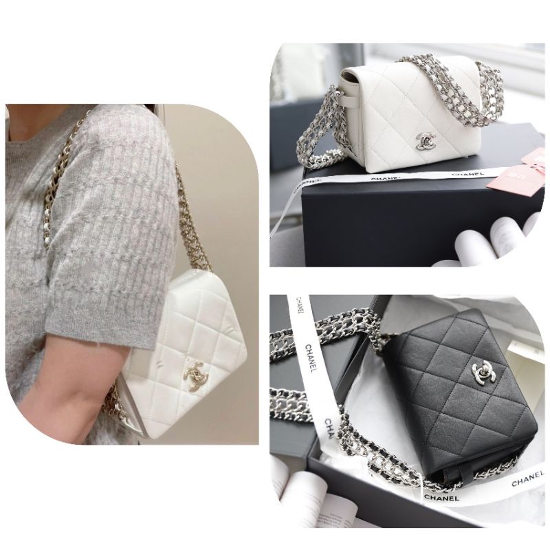 Túi xách nữ C.N dây xích khóa bạc sz17cm da lì vân nhám fullbox.nam châm sang chảnh