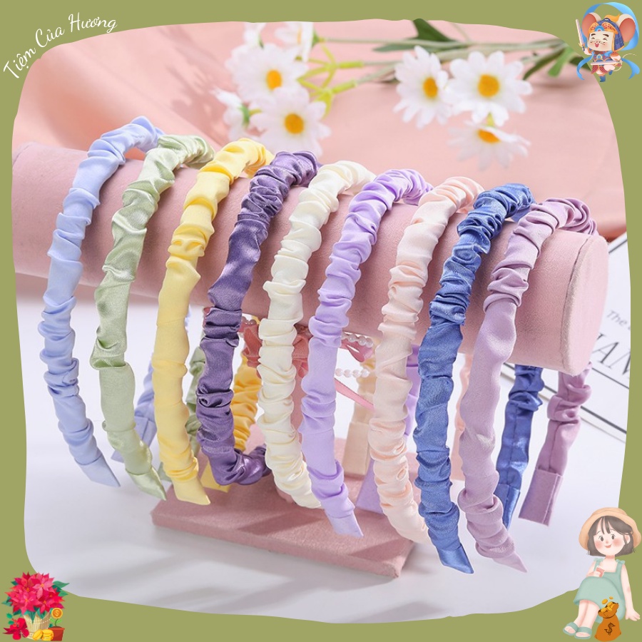 Băng đô cài tóc xếp ly màu ngọt ngào vải satin phụ kiện tóc cô dâu cô gái nhỏ phối áo dài đầm váy áo OnBe Store