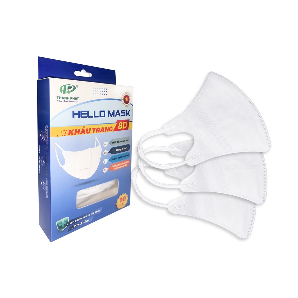 Khẩu Trang Em Bé HELLO MASK 8D Kháng Khuẩn Hiệu Quả 10 Cái