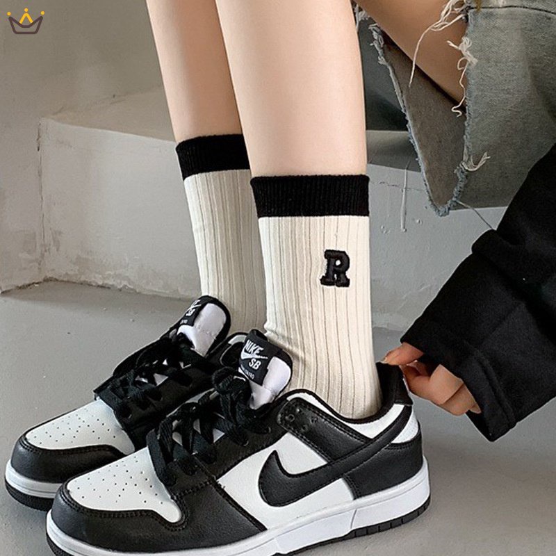 Vớ Cotton Cổ Cao Họa Tiết Kẻ Sọc Màu Sắc Đơn Giản Thời Trang Xuân Thu Cho Nữ