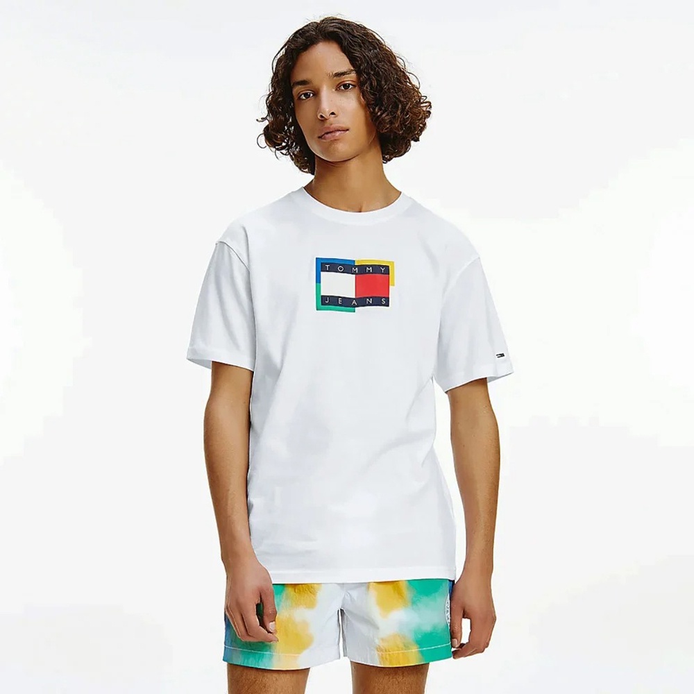 Áo thun nam Tommy Jeans Organic Cotton Multicolor Flag - White