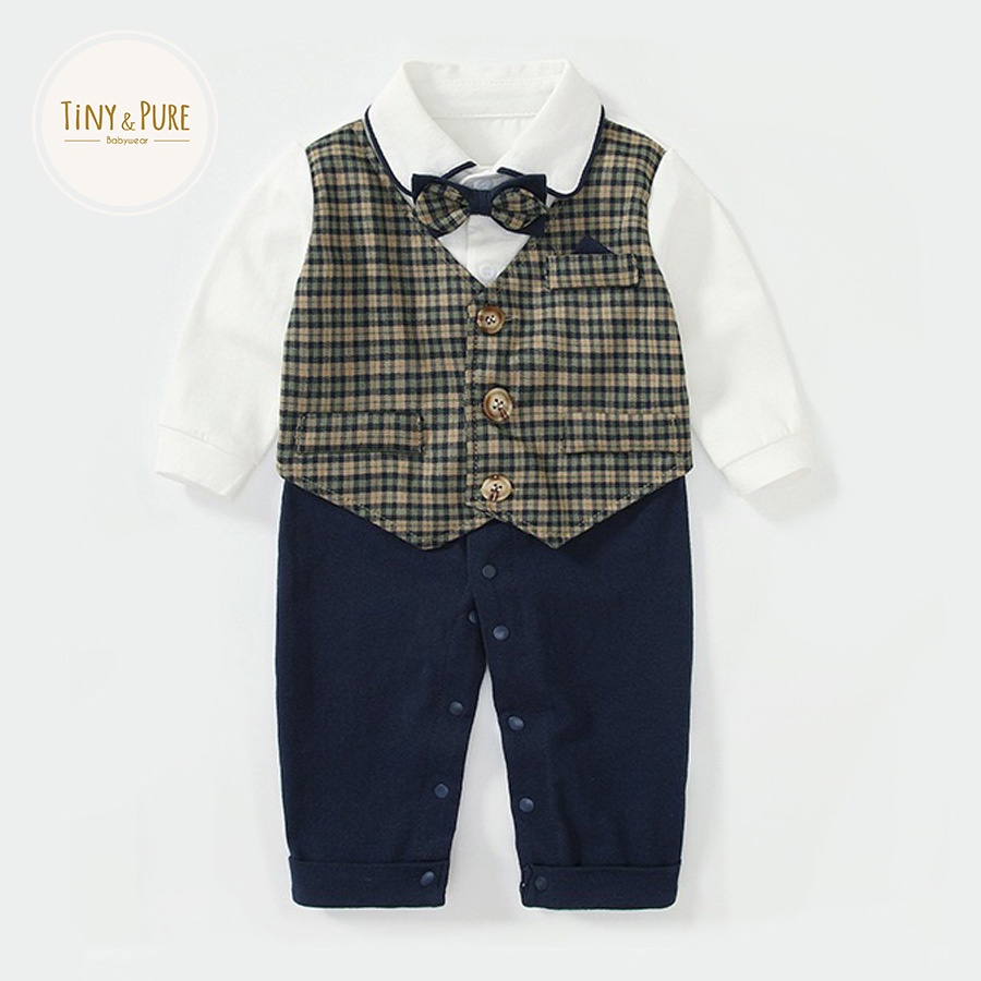 Bộ liền giả vest phối màu cho bé trai 12M - 24M tiny&pure BD004