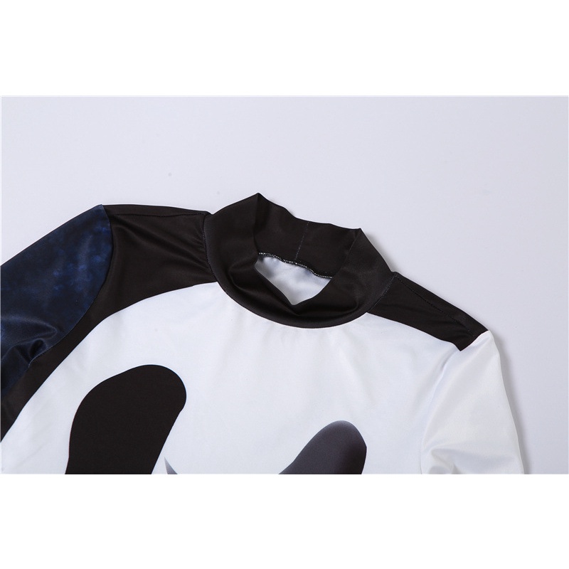 DUNEA Đầm Ôm Cổ Tròn In Họa Tiết Tương Phản Quyến Rũ Cho Nữ