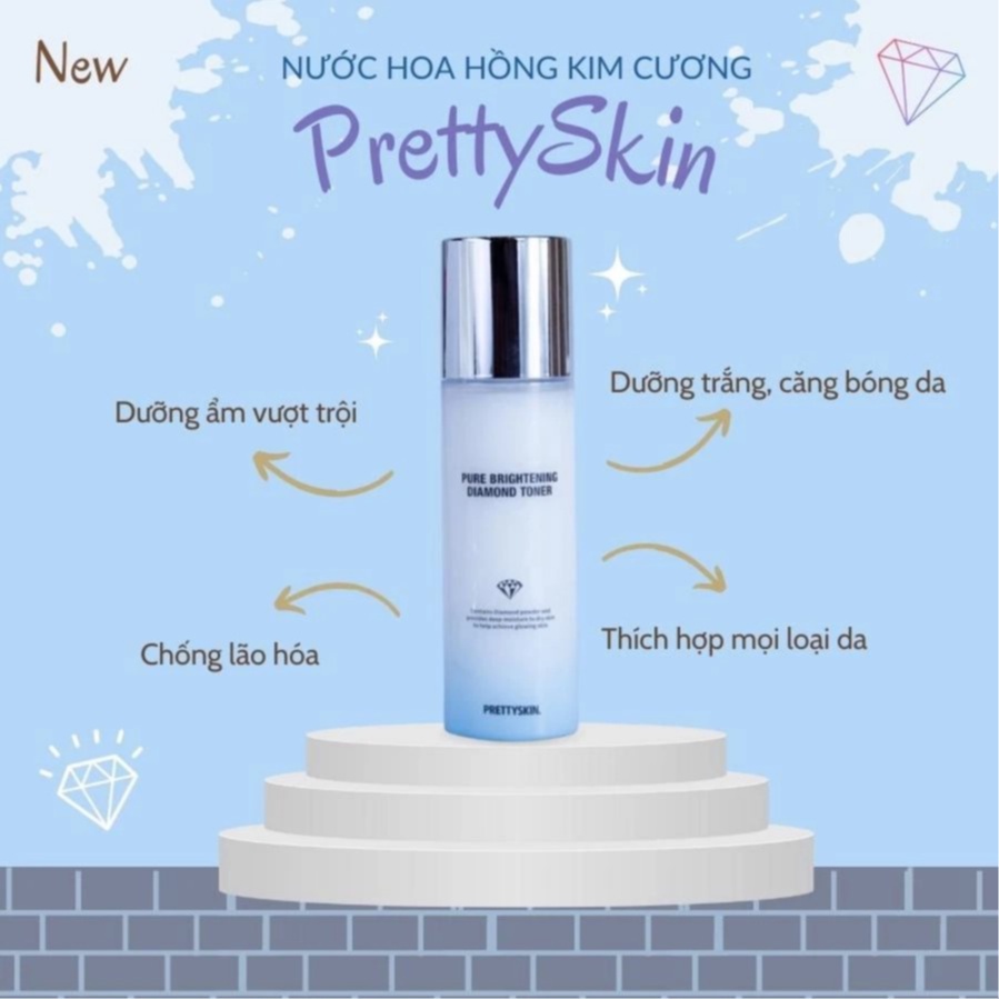 Nước Hoa Hồng Kim Cương Pretty Skin - PrettySkin Pure Brightening Diamond Dưỡng Trắng, Căng Bóng Da 150ml