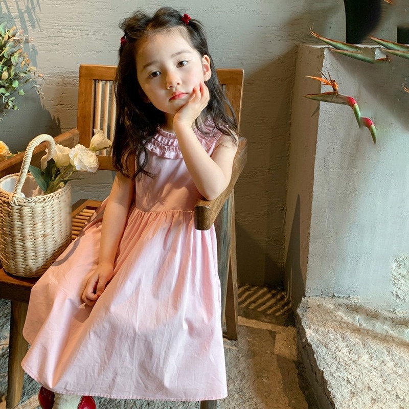 Đầm công chúa bé gái sát nách màu trơn thoáng khí thân thiện với làn da