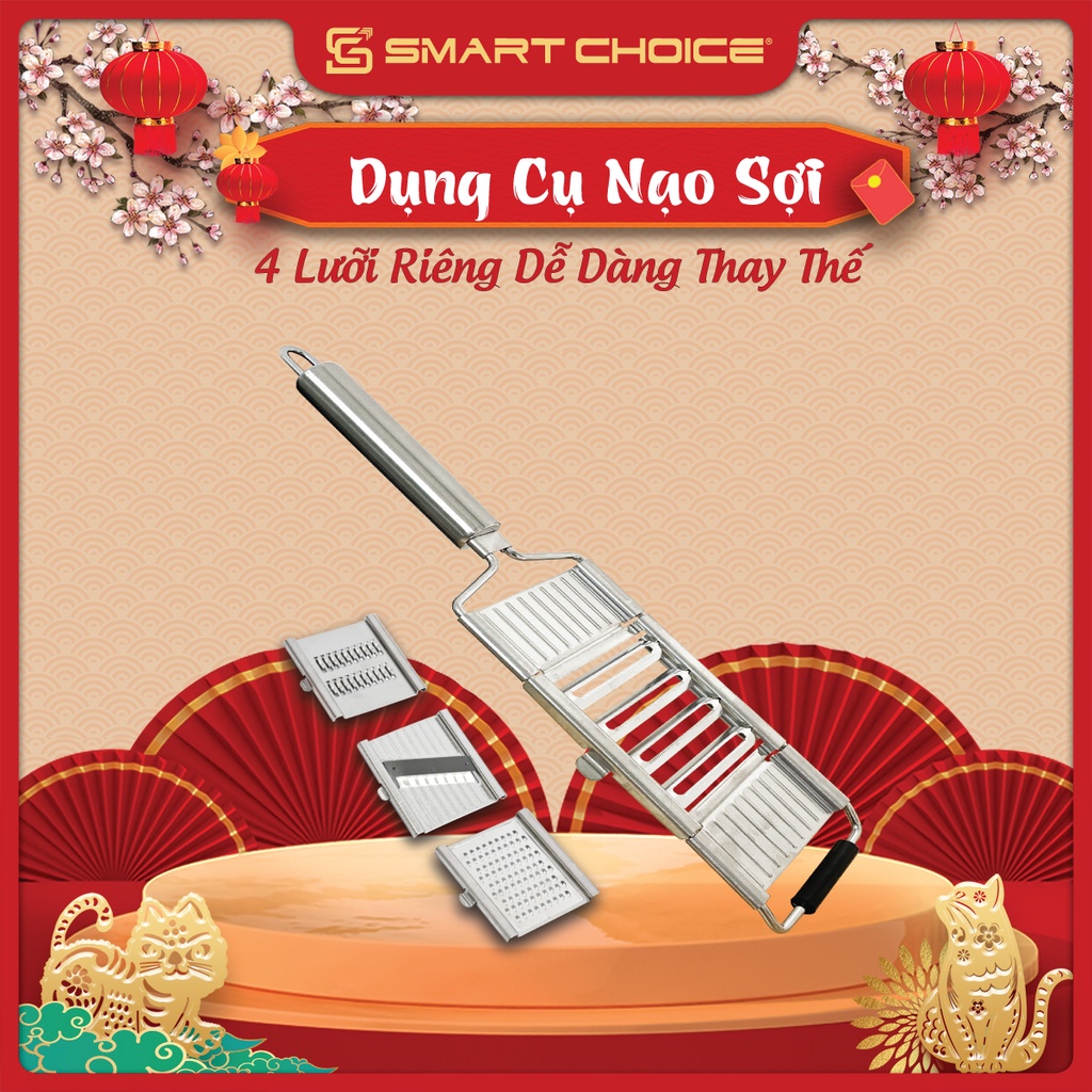 Dụng cụ bào nạo rau củ quả 4 lưỡi đa năng inox 304 cao cấp SMARTCHOICE, Bộ nạo thái lát củ quả không gỉ, tiện lợi