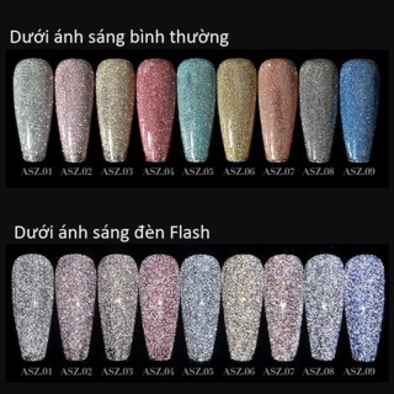 Sét Sơn Gel Nhũ Flash,gel Nhũ Veedeni 9 Màu Siêu Sáng, Tặng Bảng Màu Không Sơn Sẵn