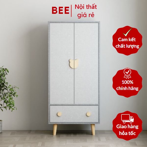 Tủ quần áo gỗ em dễ thương chắc chắn 2 cánh kết hợp treo và ngăn tiện lợi, tủ quần áo iga shelf - GP123