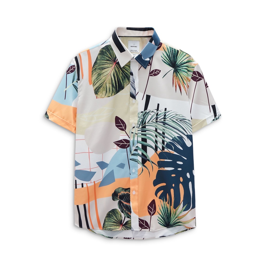 Áo sơ mi nam tay ngắn, họa tiết tươi trẻ, chất modal mặc siêu mát 1047