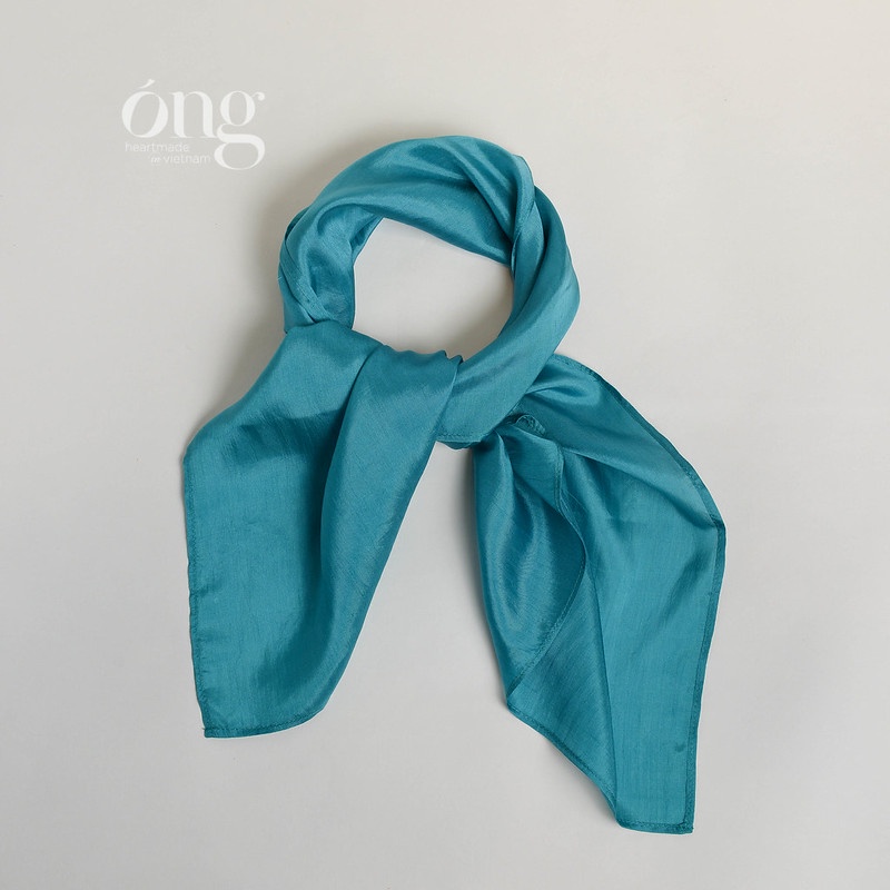 Khăn lụa vuông 100% lụa tơ tằm tự nhiên màu Xanh nhạt - Óng Silk