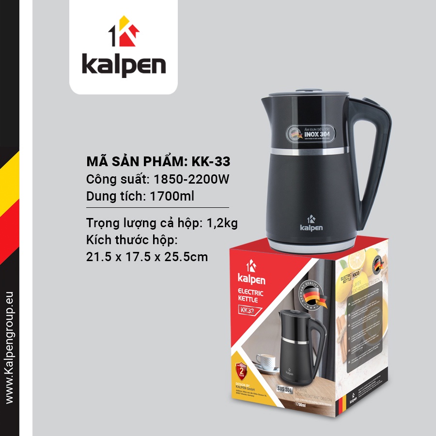 Ấm đun siêu tốc 3 lớp màu đen KK33 Kalpen