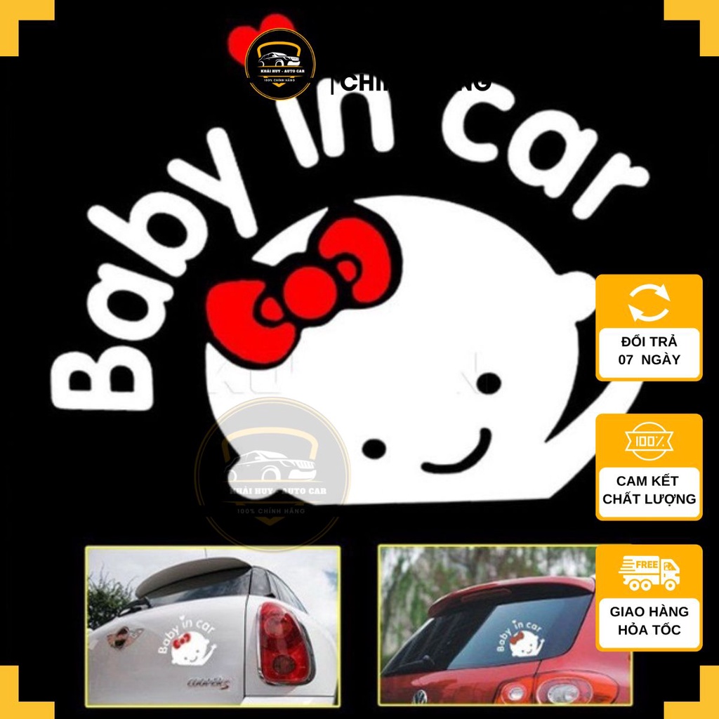 Tem xe ô tô BABY IN CAR 14x17cm đề can dán xe trang trí kính chất liệu Vinyl cao cấp - Khải Huy Scar