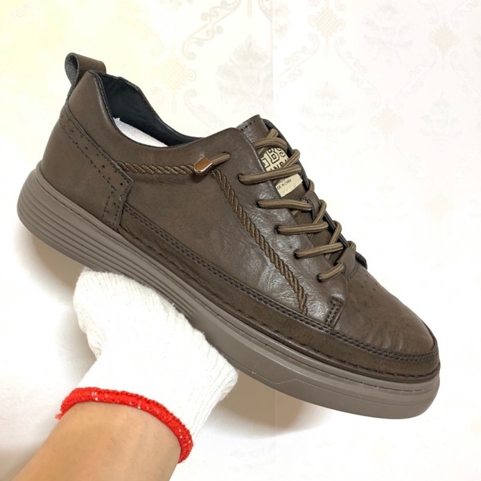Giày SNEAKER nam thấp cổ da màu nâu, đen, bee, trắng đế cao su đúc tăng chiều cao 4cm