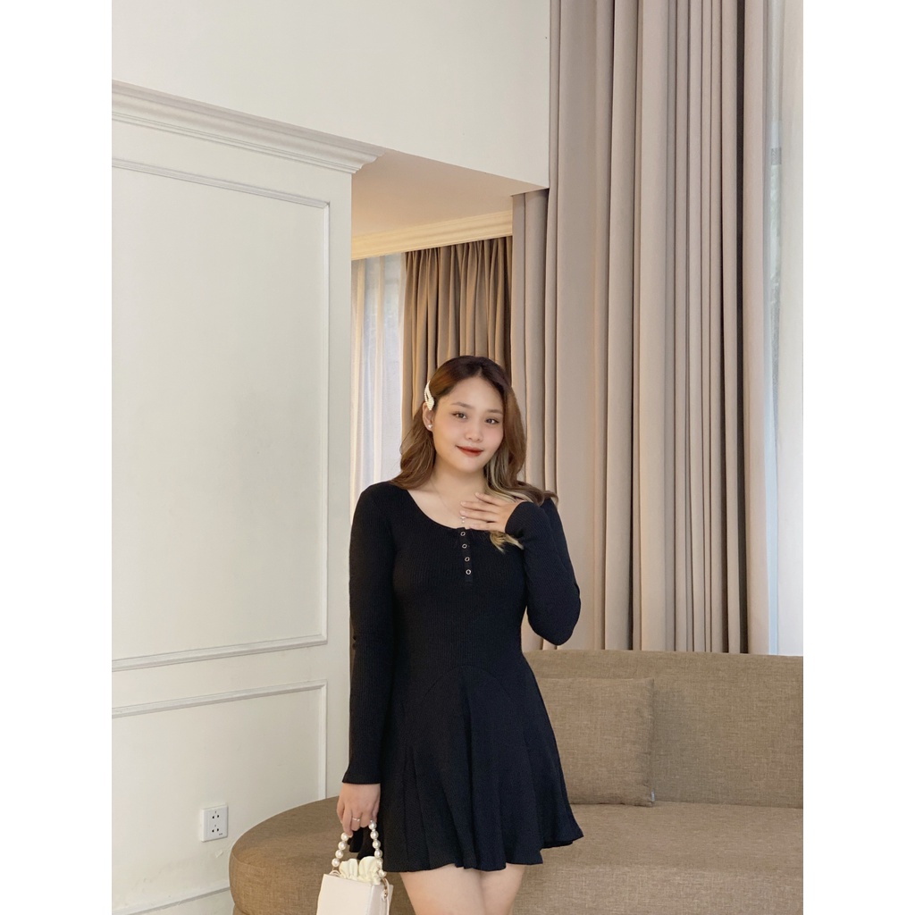 Đầm xòe nút bấm Bigsize La Boutique tay dài che bụng size XL XXL