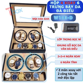 Hộp đựng đồng hồ cơ 4 xoay và 6 trưng bày bằng gỗ - Hộp đựng đồng hồ cơ