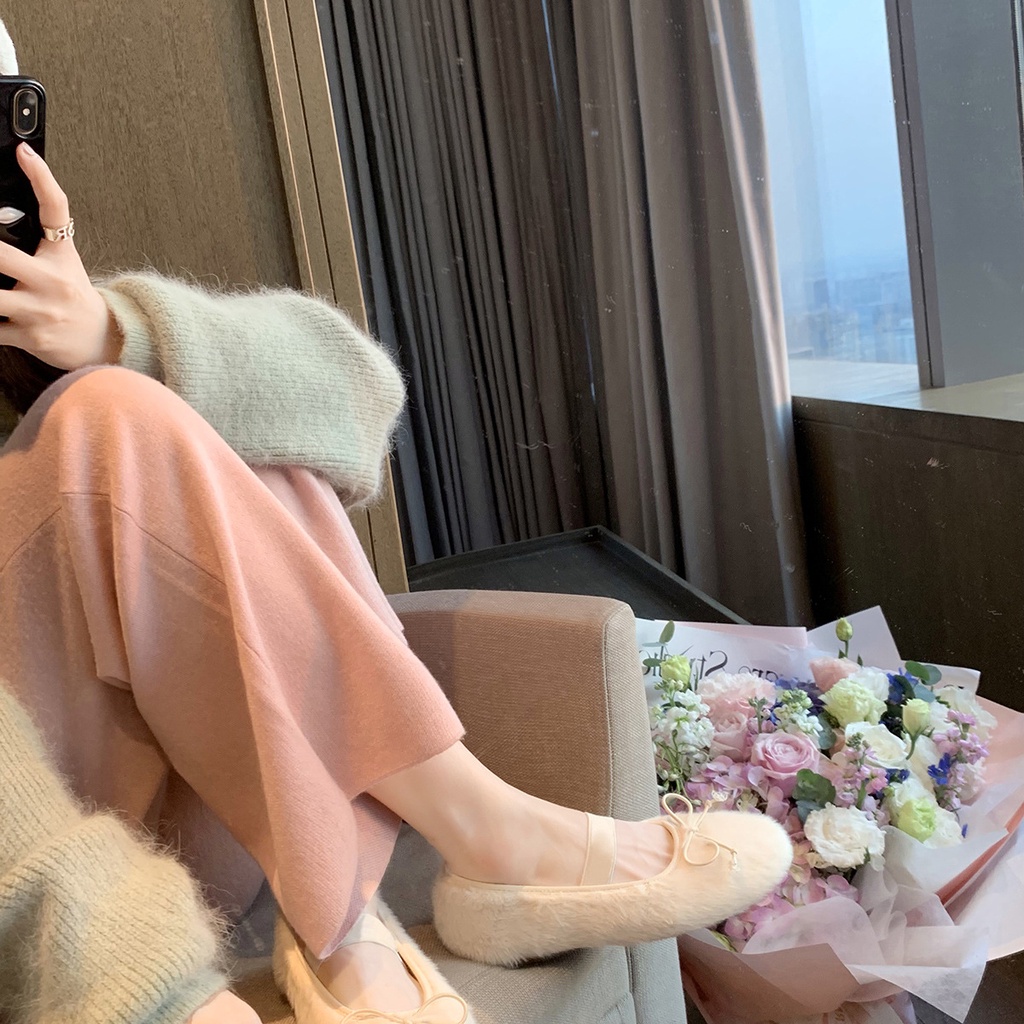 Giày Lười Vải Cotton Đính Nơ Thời Trang Mùa Đông Cho Nữ