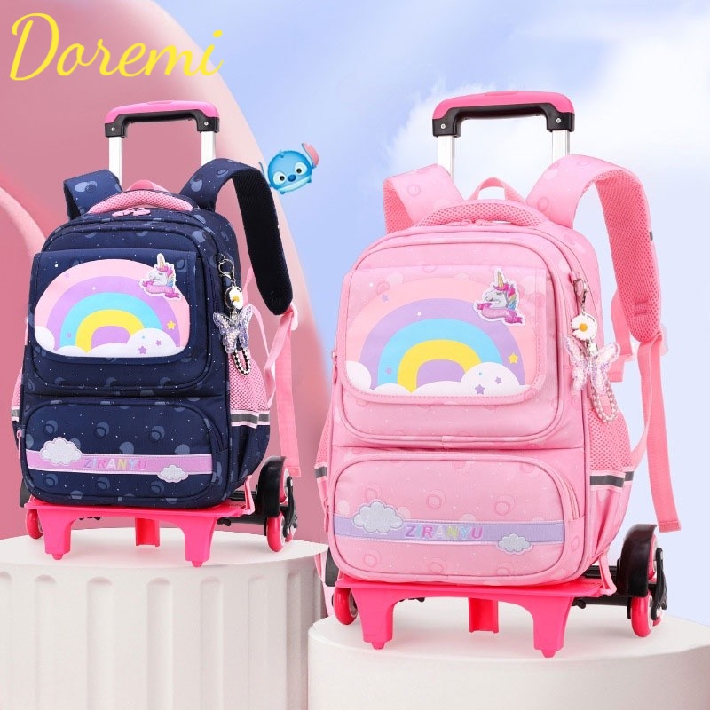 Doremi Túi Hành Lý Có Bánh Xe Đẩy Chống Nước Chống Trộm Sức Chứa Lớn Họa Tiết Hoạt Hình Dễ Thương Thoáng Khí Thời Trang Công Chúa Đáng Yêu Cho Trẻ Em