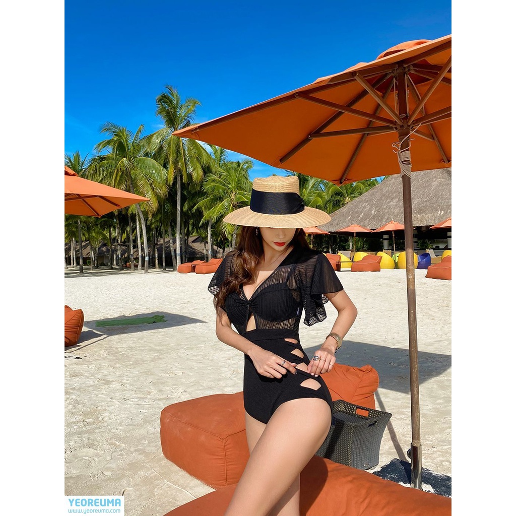 Bikini đen vải lấp lánh một mảnh tay xòe che bắp tay to ôm body tôn dáng Hàn Quốc đi biền xịn Bikibiki | BigBuy360 - bigbuy360.vn