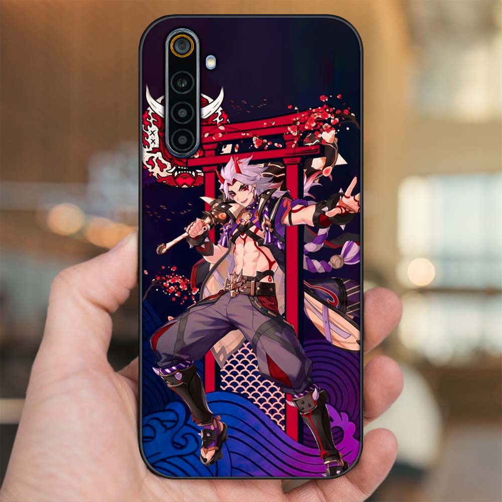Ốp lưng Realme 6, 6 Pro viền đen in hình Arataki Itto Genshin Impact