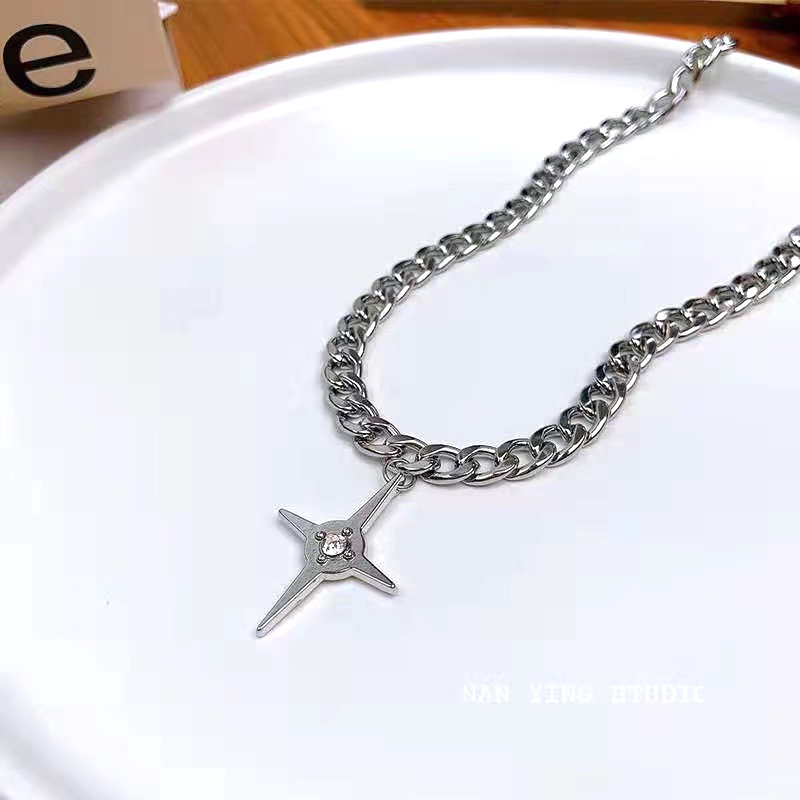 Vòng cổ chữ Thập đính đá Ula shop Lấp lánh dây xích bản to phong cách Hip hop Unisex