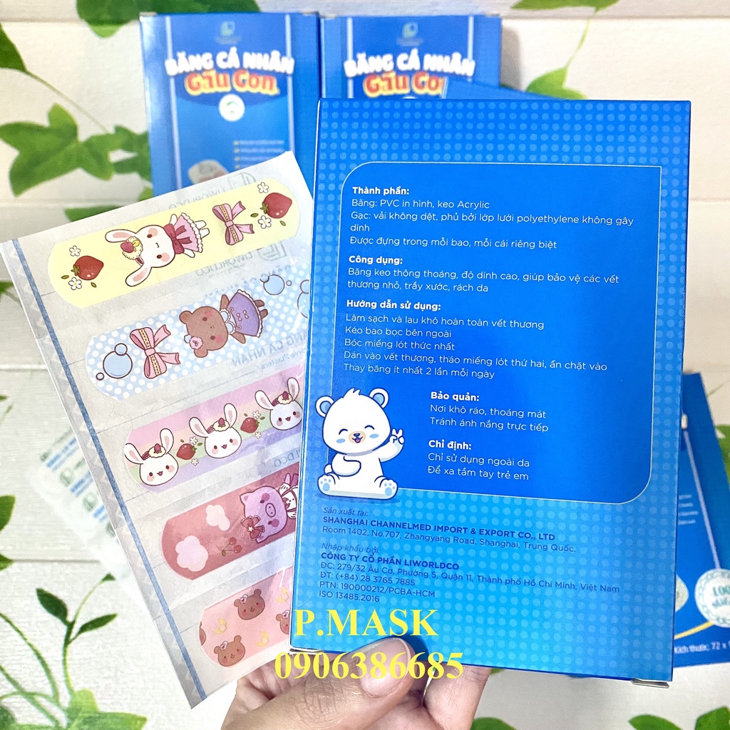 BĂNG CÁ NHÂN IN HÌNH GẤU CON LIWORLDCO cho bé 100 MIẾNG / HỘP 7.2 x 1.9 cm