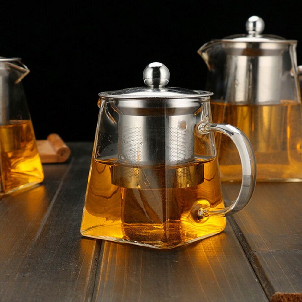 Ấm Trà Bằng Thủy Tinh Trong Suốt Hình Vuông Chịu Nhiệt 950ml