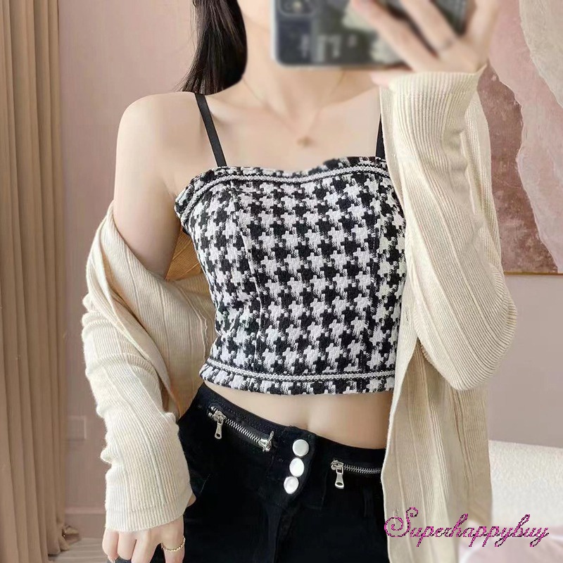 Áo Tank Top Không Tay Họa Tiết Sọc Caro Thời Trang Dành Cho Nữ