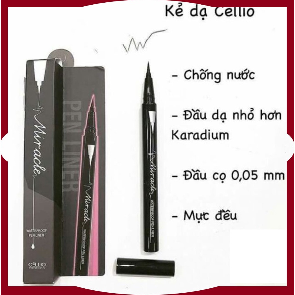 Bút kẻ mắt nước Cellio Miracle Waterproof Eyeliner không lem không trôi Hàn Quốc - Bebeau