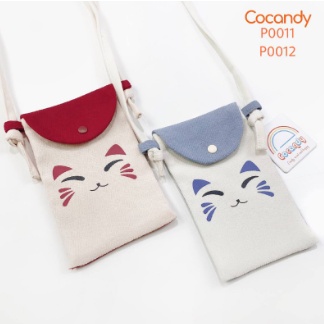 Phụ kiện cho bé -Túi nhung BE ĐỎ, XANH hình mặt mèo cho bé của COCANDY mã P0012,P0011