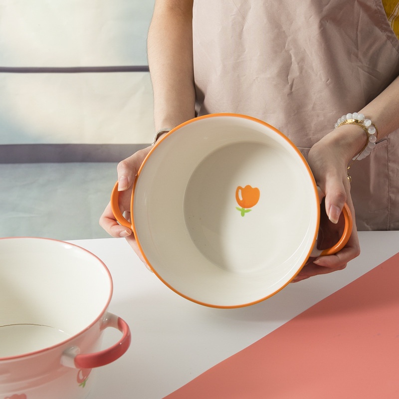 Tô Ăn Mì Ăn Liền Cỡ Lớn Hình Hoa Tulip Hai Tai Dễ Thương