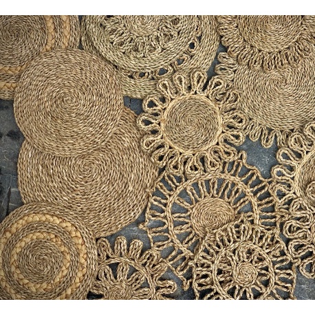 Tấm lót, thảm cói đan tay hình tròn đa dạng họa tiết, lót bình hoa, trang trí bàn ăn, đạo cụ chụp ảnh Decor