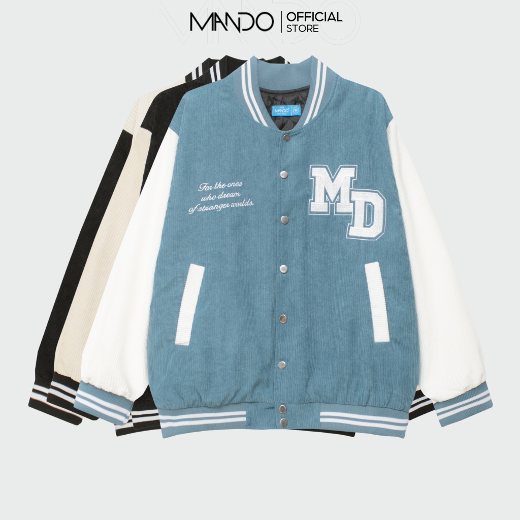 Áo Khoác Bomber Varsity Nhung Tăm Nam MANDO 3 Màu Form Rộng Basic Thể Thao Unisex Thời Trang Hàn Quốc BOB001 - BOB006