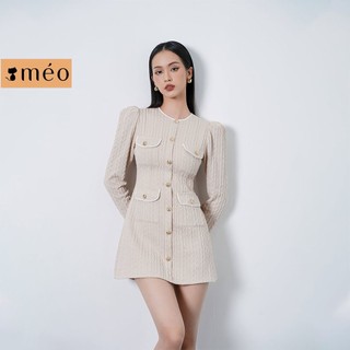 Váy liền nữ Méo shop dáng ngắn tay bồng cổ tròn phối cúc Quysa