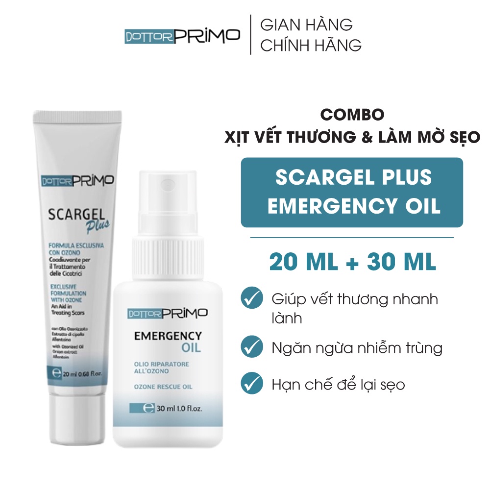 Combo Xịt Vết Thương, Làm Mờ Sẹo Số 1 Tại Italy DottorPrimo Scargel Plus 20ml & DottorPrimo Emergency Oil 30ml