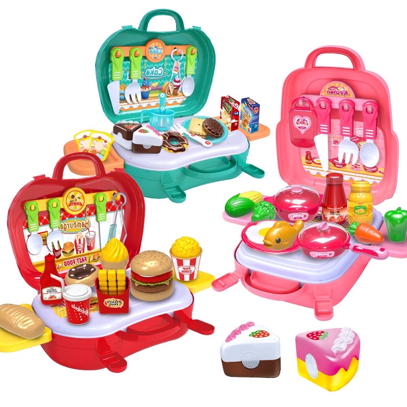 Đồ chơi vali kệ bếp thức ăn nhanh, nấu ăn, bánh ngọt cho bé 021-2-D