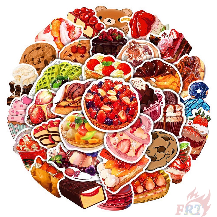 ❉ Loạt Tráng Miệng Ngon 01 Nhãn Dán ❉ Bộ 50 Sticker Chống Thấm Nước Họa Tiết Doodle Hợp Thời Trang